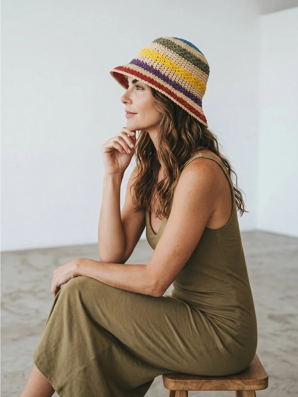 St. Barths Style Colorful Striped Crochet Bucket Hat NEW - Picture 7 of 13